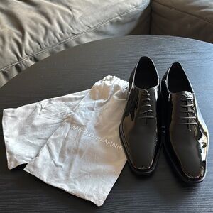 Manolo Blahnik Men's Black Leather Lace-Up Oxford Shoes Size 10